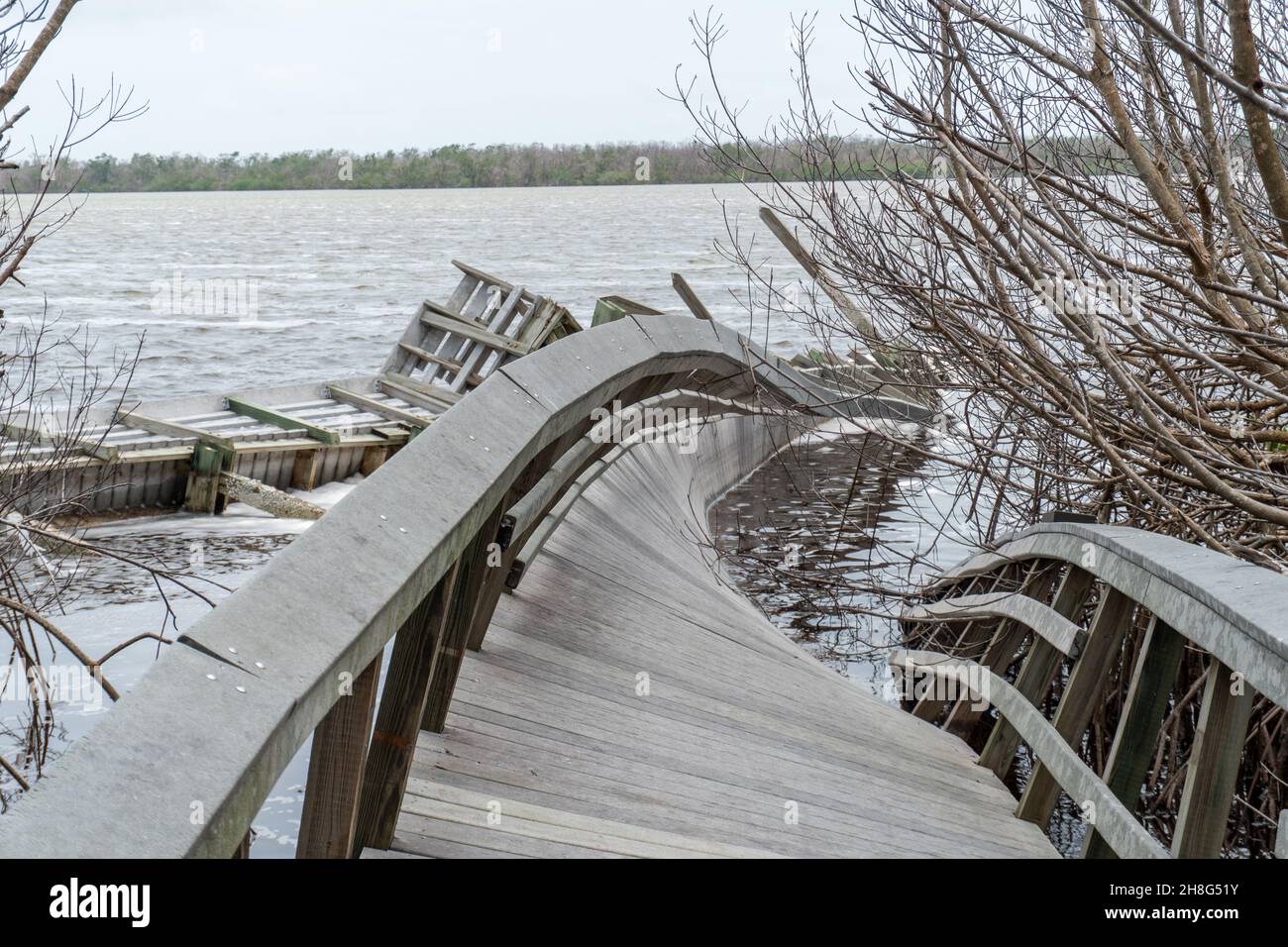 Broken wooden bridge in the water. Everglades National Park, Florida