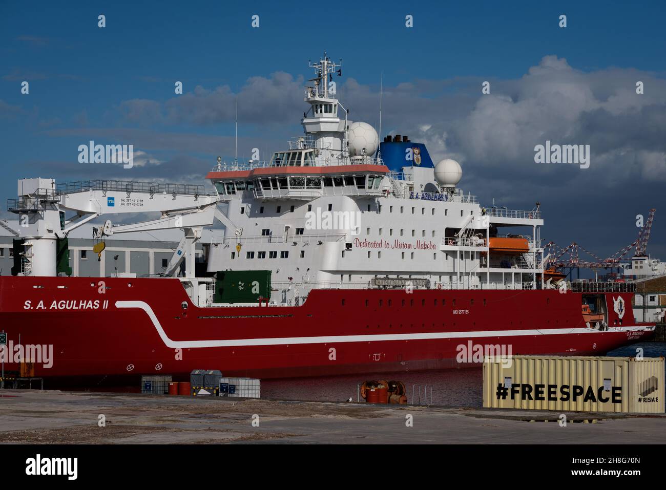 The South African icebreaking polar supply and research ship SA Agulhas II at its mooring in Cape Town harbour that replaced its name sake in 2012 Stock Photo