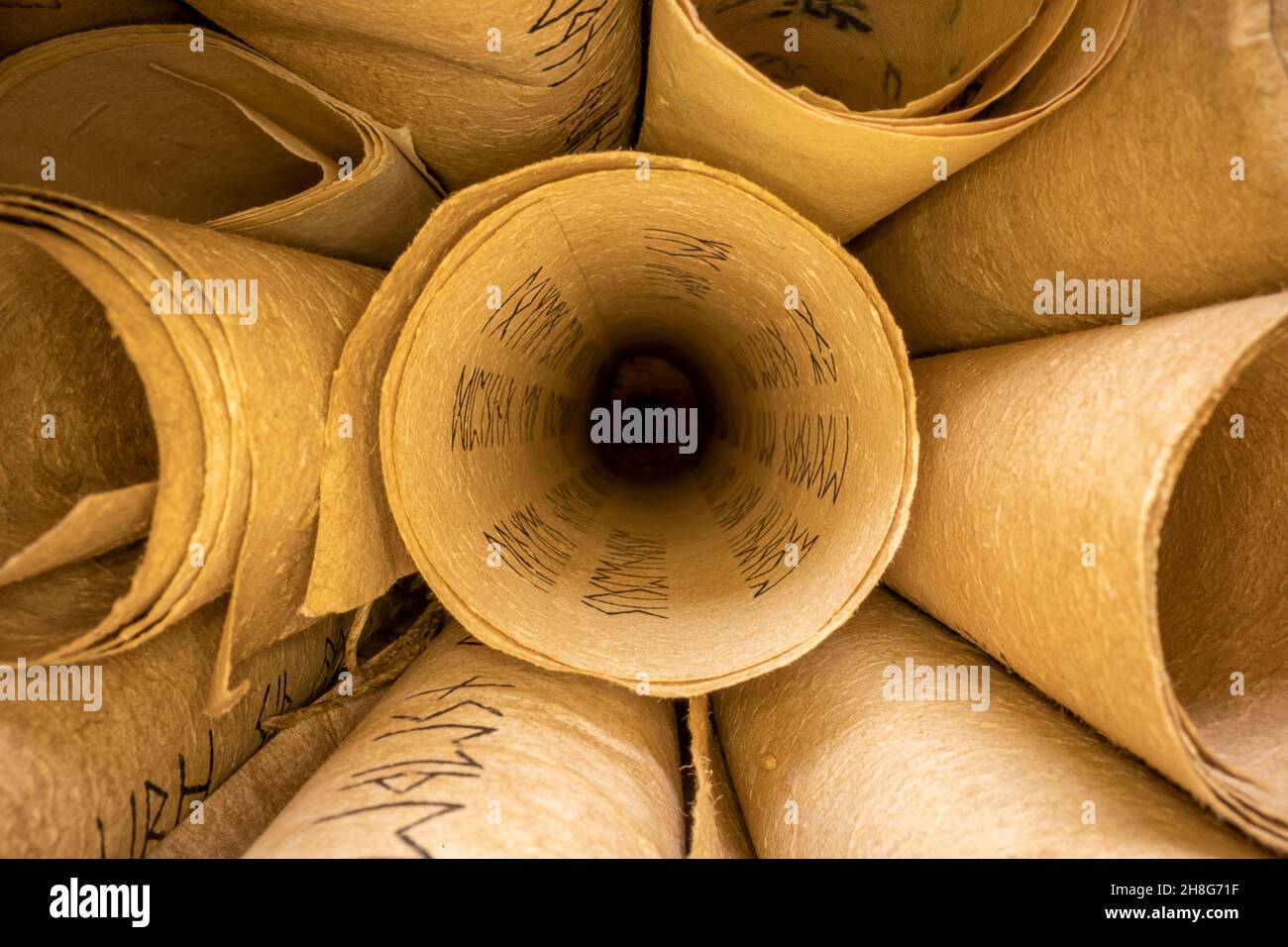 Scrolls With Futhpak Symbols Stacked On Pile Ancient Scribe Library Stock  Photo - Download Image Now - iStock