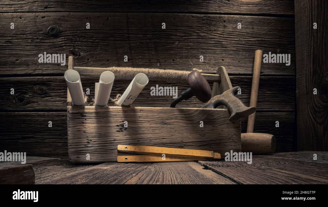 Three Antique Woodworking Chisels Isolated On Wooden Bench Grunge Surface  Stock Photo - Download Image Now - iStock