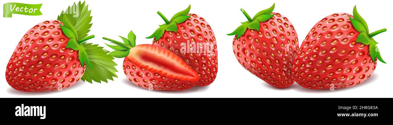Whole strawberry and sliced half strawberry. Set ot fresh red ripe ...