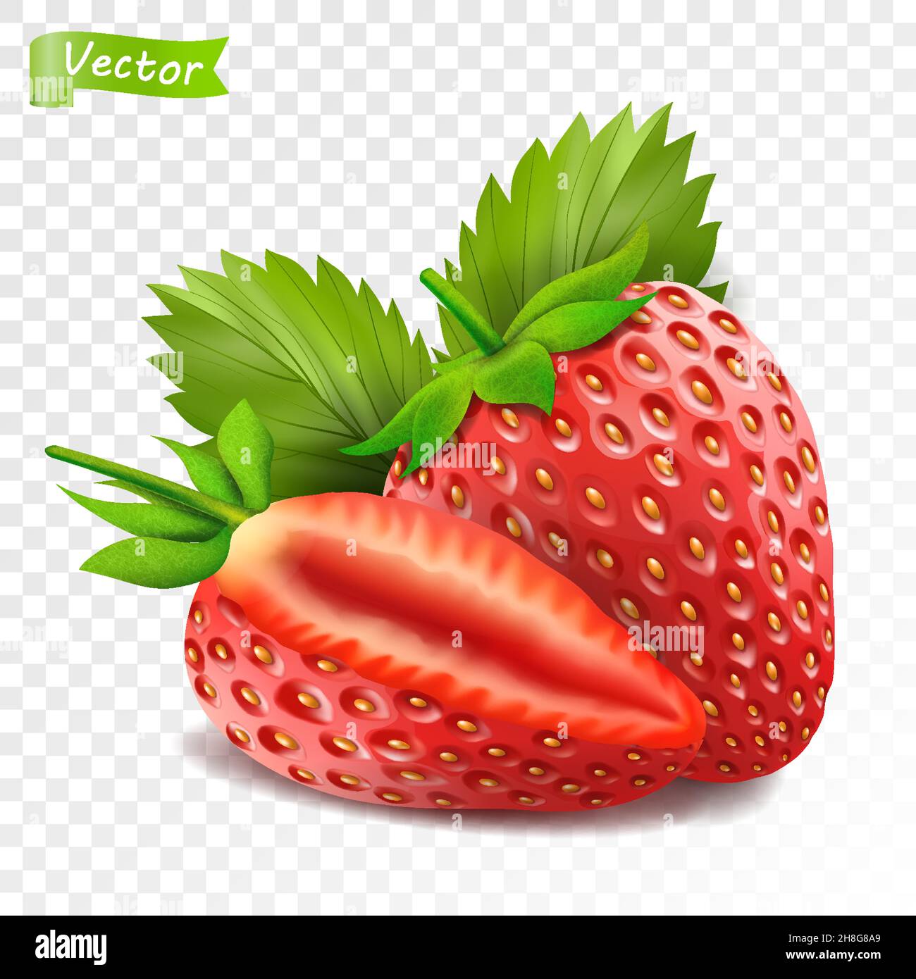 Whole strawberry and sliced half strawberry. Fresh red ripe mellow ...