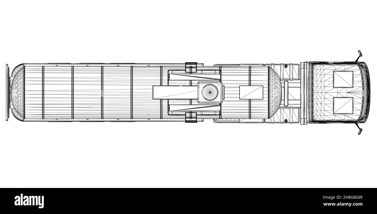 Wireframe of a tank truck for transportation of gasoline from black lines isolated on a white background. Truck with a tank for the transport of goods Stock Vector