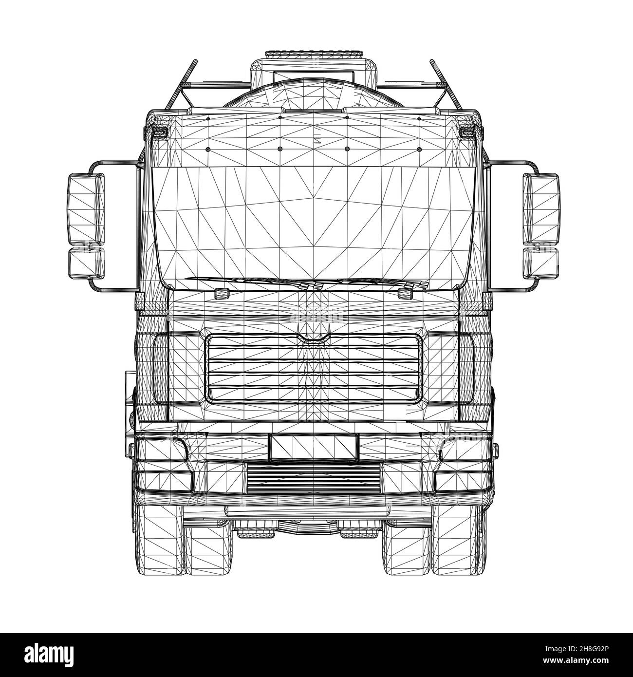 Wireframe of a tank truck for transportation of gasoline from black lines isolated on a white background. Truck with a tank for the transport of goods Stock Vector