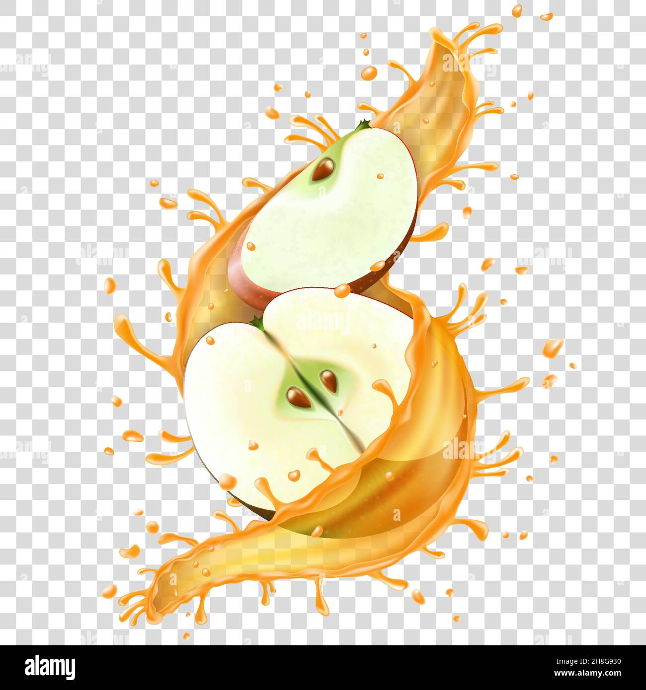Juice splash with apple slices realistic vector. 3d fruit liquid ...