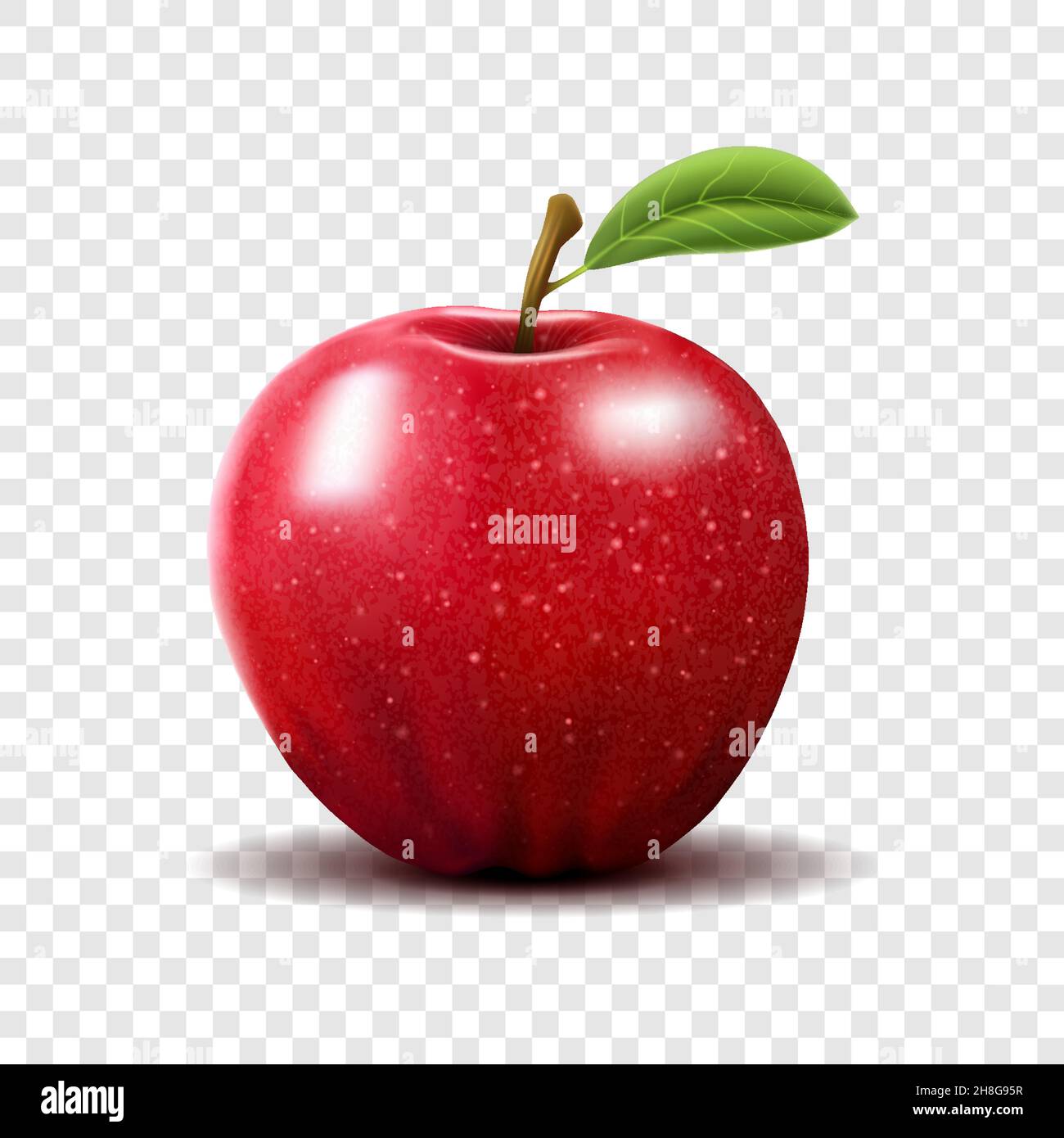 Red Apple with Green Leaves on transparent background - Vector ...