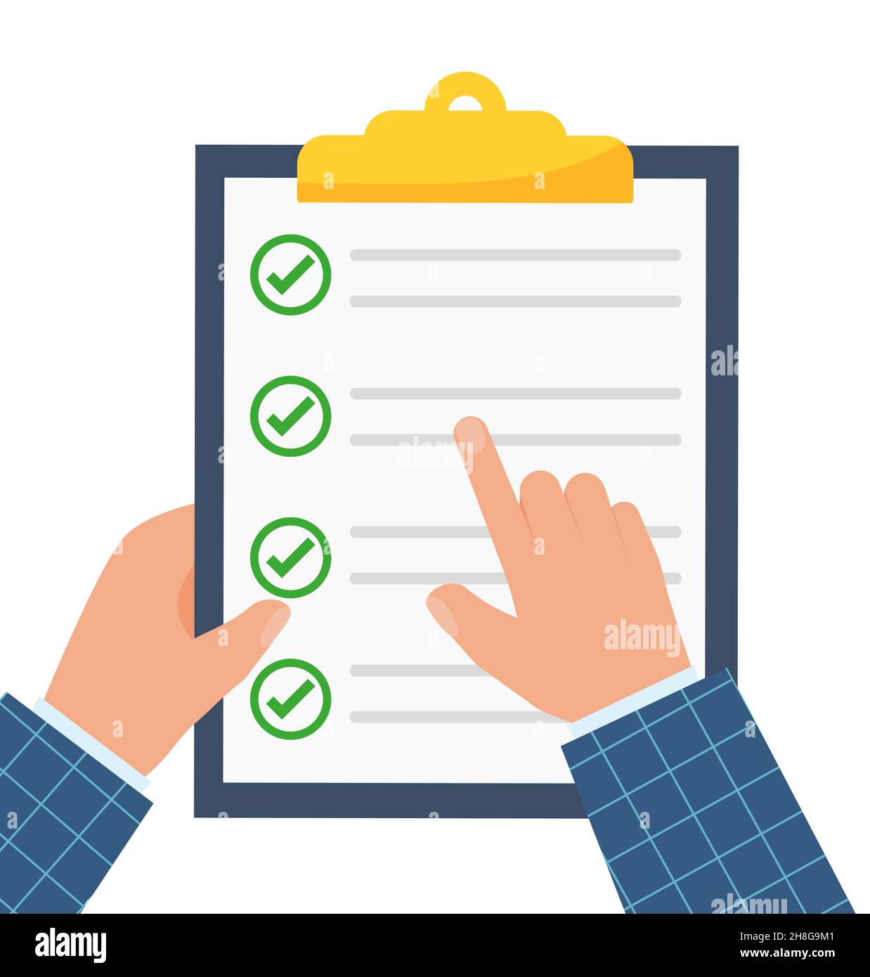 Business plan illustration. Hands hold clipboard with claim form on it ...