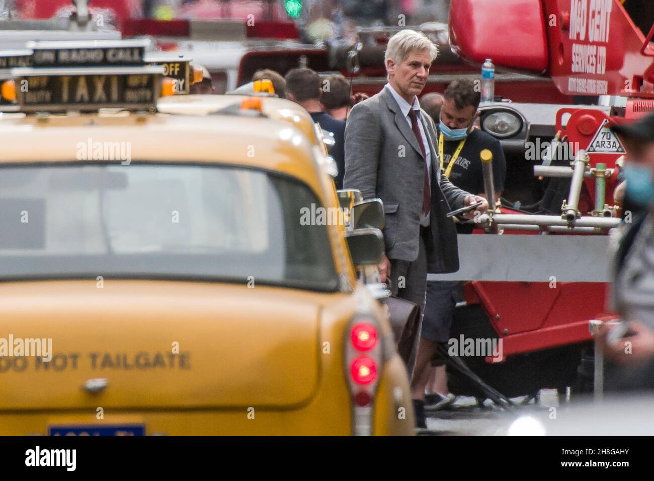 Harrison Ford's double is spotted on set in Glasgow for the filming of Indiana Jones 5.  Credit: Euan Cherry Stock Photo