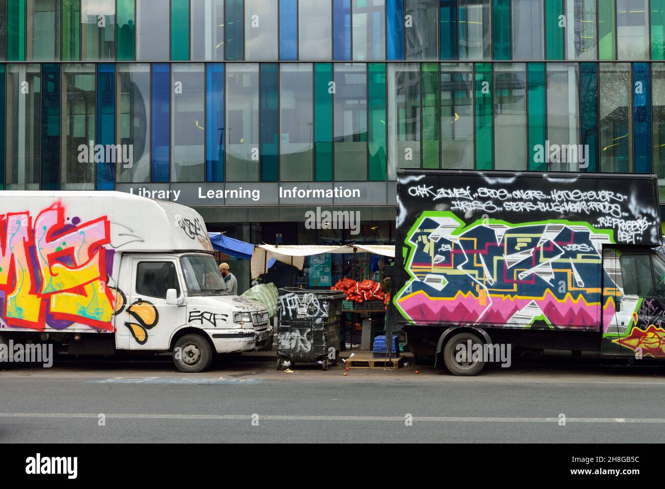 Decorated Vans, weekend market day, Mile End Road, Whitechapel, Stepney, East London, United Kingdom Stock Photo