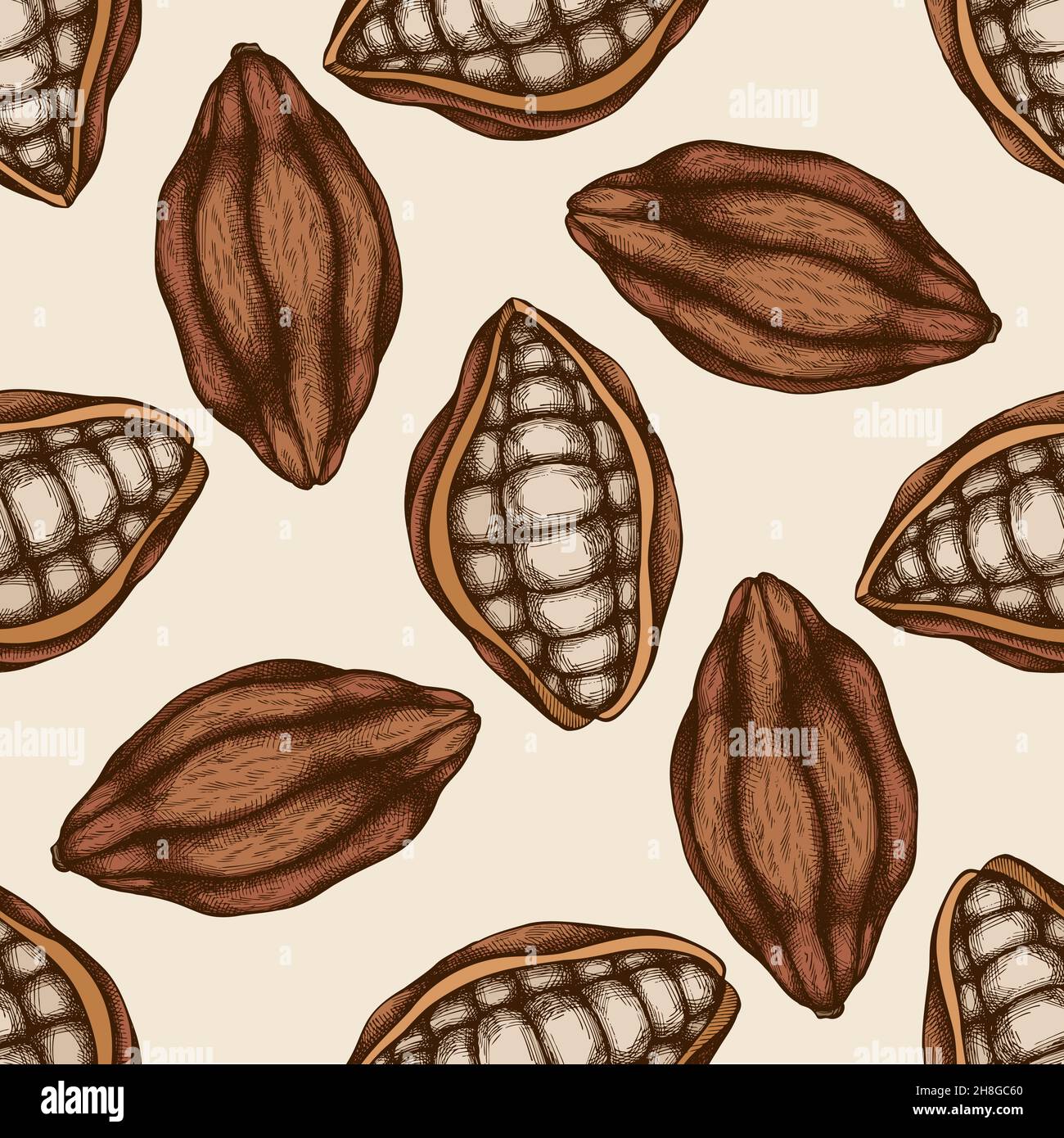 Seamless pattern with hand drawn colored cocoa Stock Vector