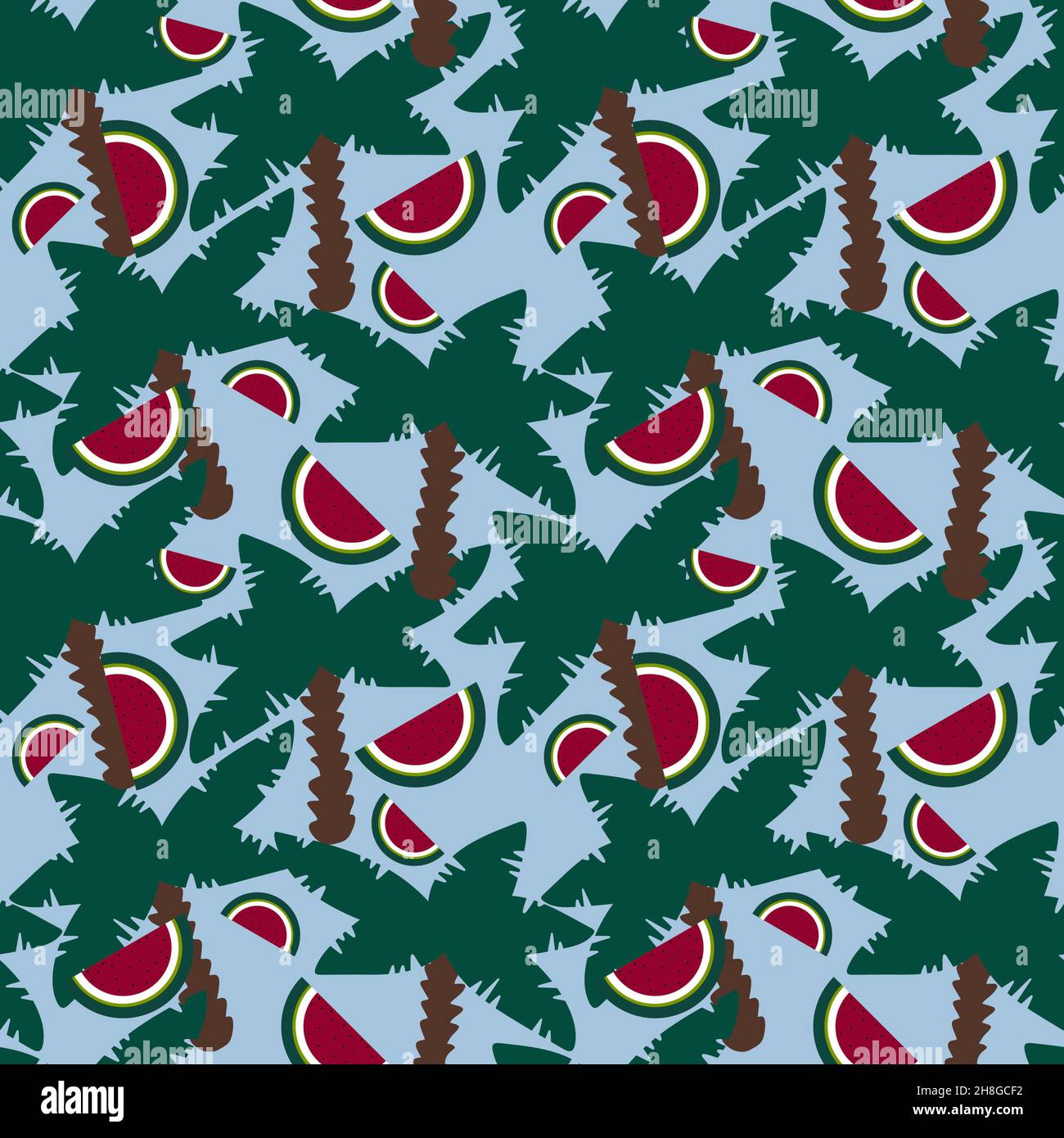 Seamless pattern with watermelon and palms for fabrics and textiles ...