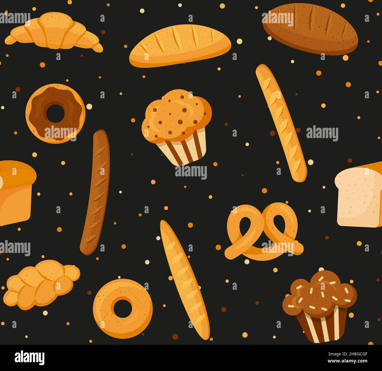 Bakery products buns and bread seamless pattern vector. EPS 10 Stock Vector