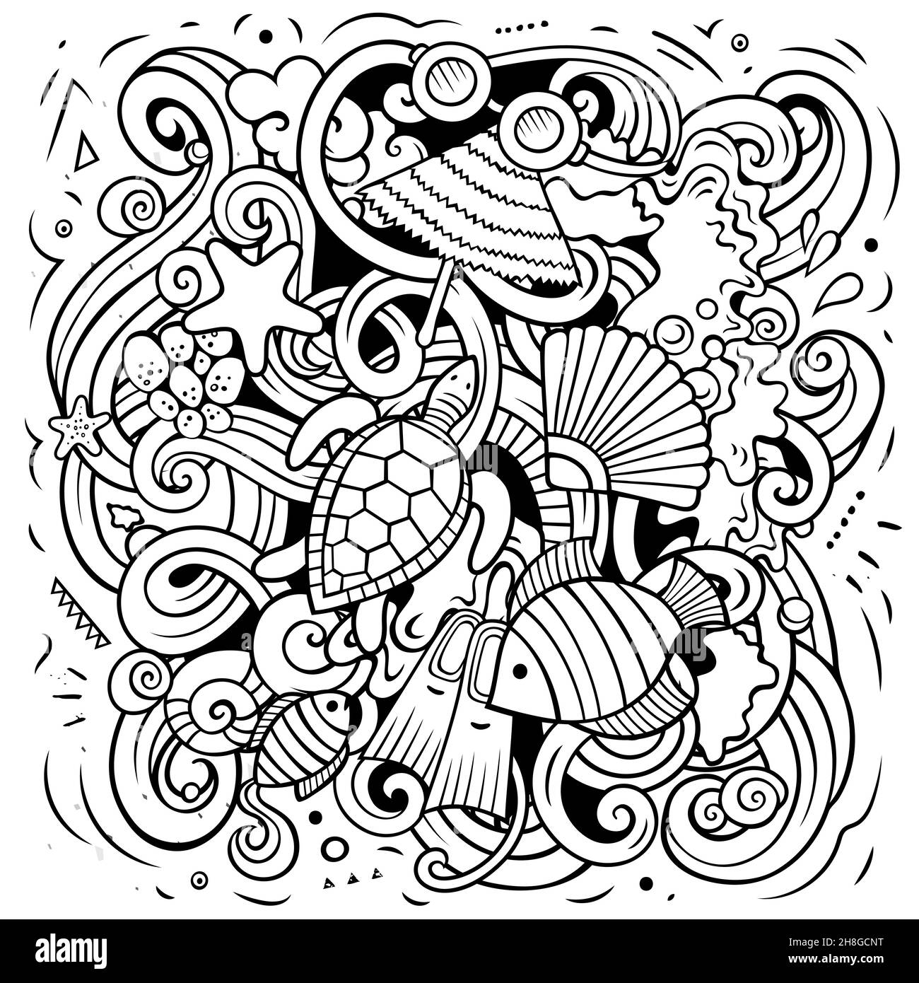 Mauritus cartoon vector doodle illustration. Sketchy detailed composition with lot of Exotic island objects and symbols. Stock Vector