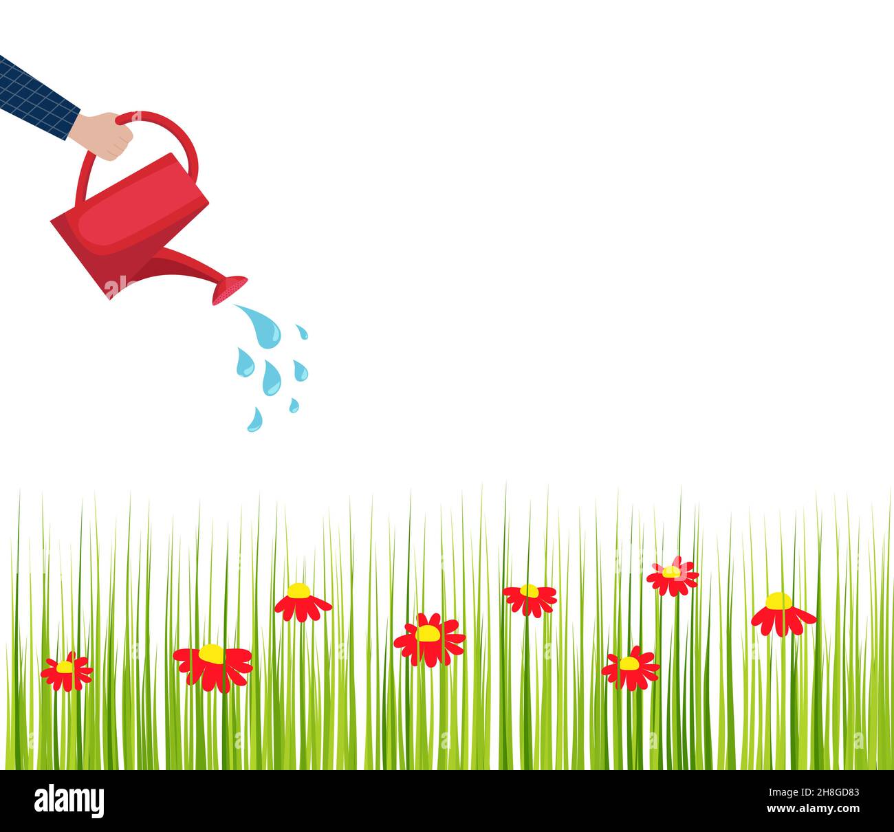 Grass background with red flowers. Vector illustration in a flat style. EPS 10 Stock Vector