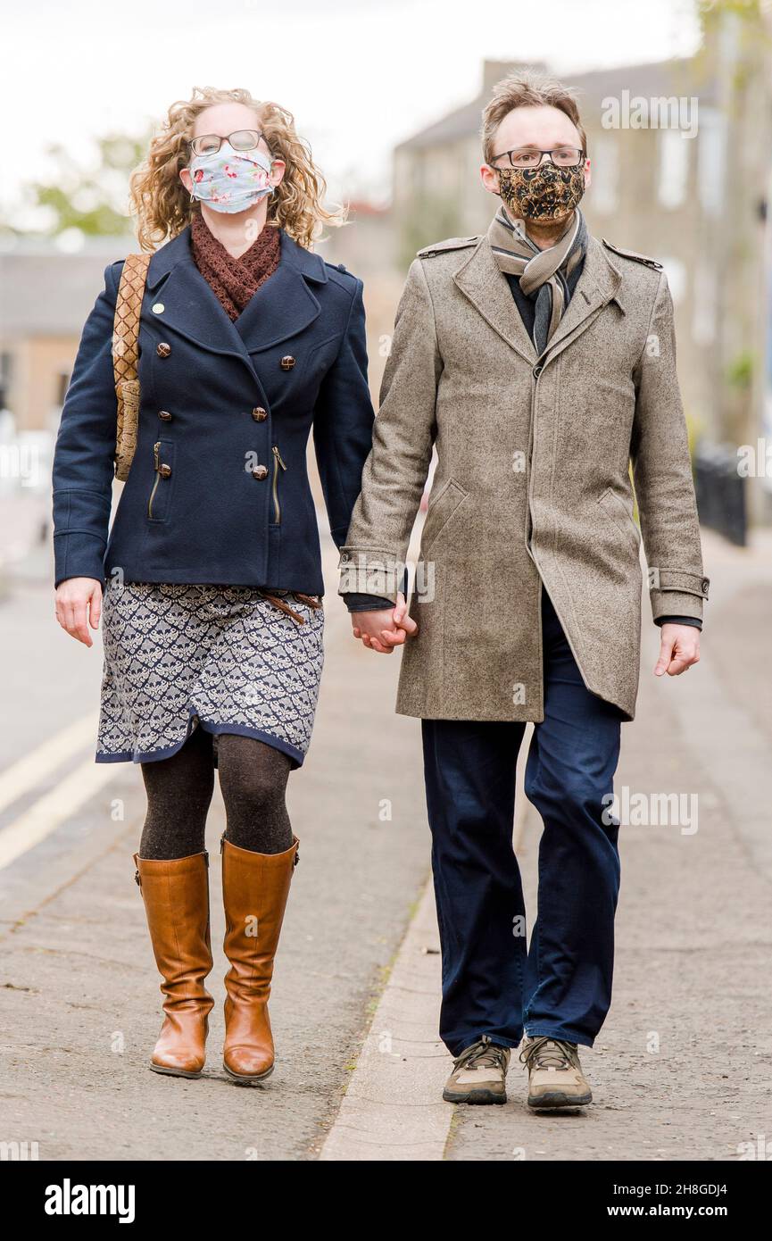 Scottish Greens co-leader Greens Lorna Slater and partner Gordon Craig arrive at Leith Walk Primary school to cast their vote in the Scottish Parliament elections. Credit: Euan Cherry Stock Photo