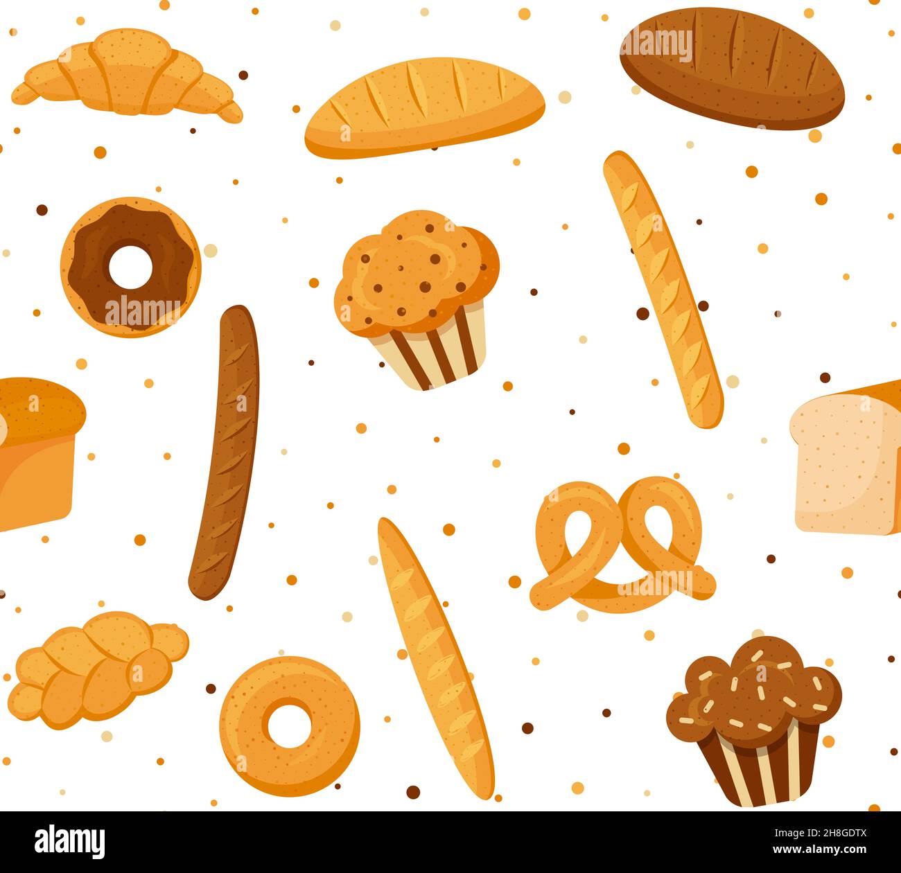 Bakery products buns and bread seamless pattern vector. EPS 10 Stock Vector