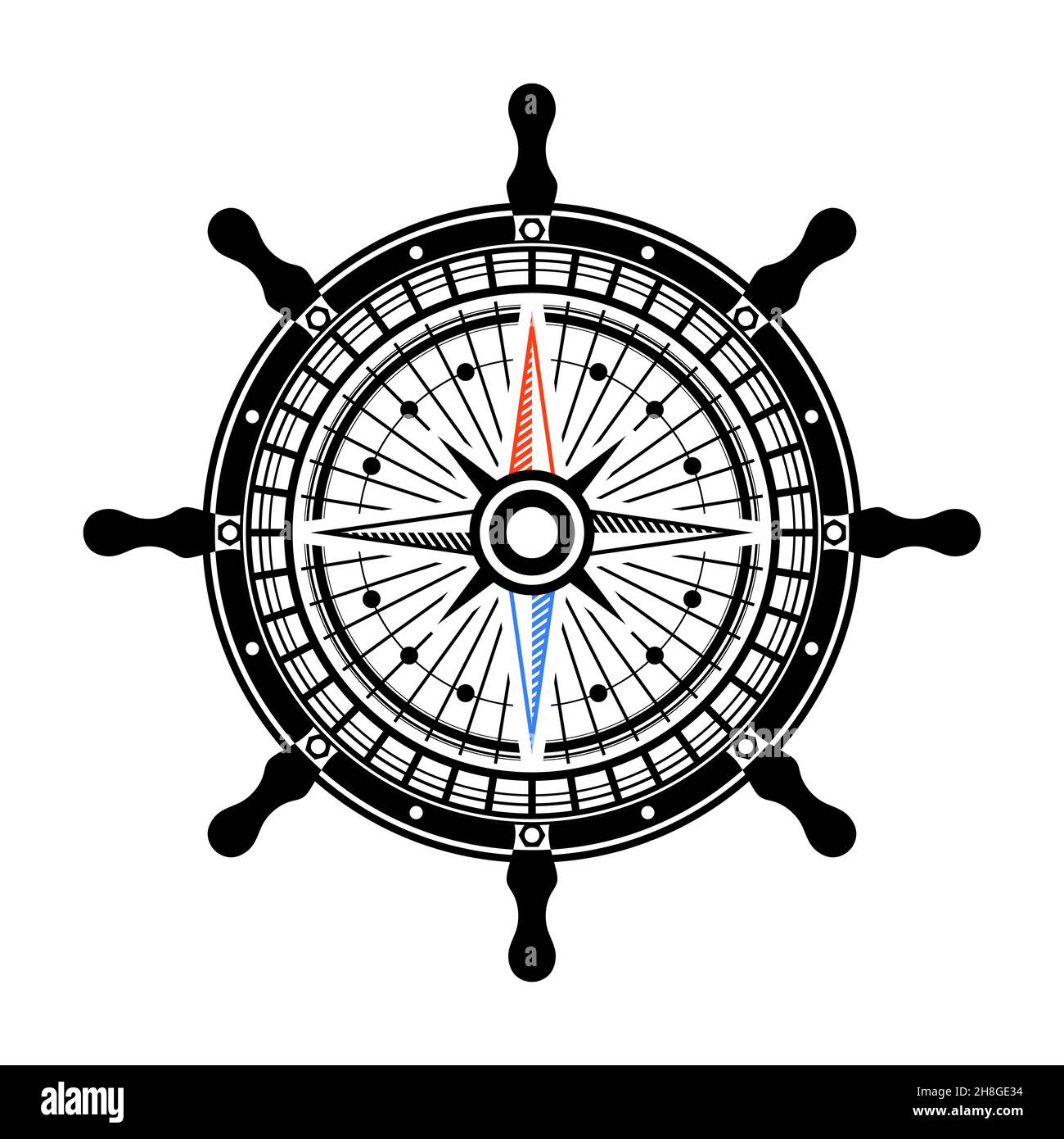 Control Rudder Isolated on White Background. Ship Steering Wheel ...