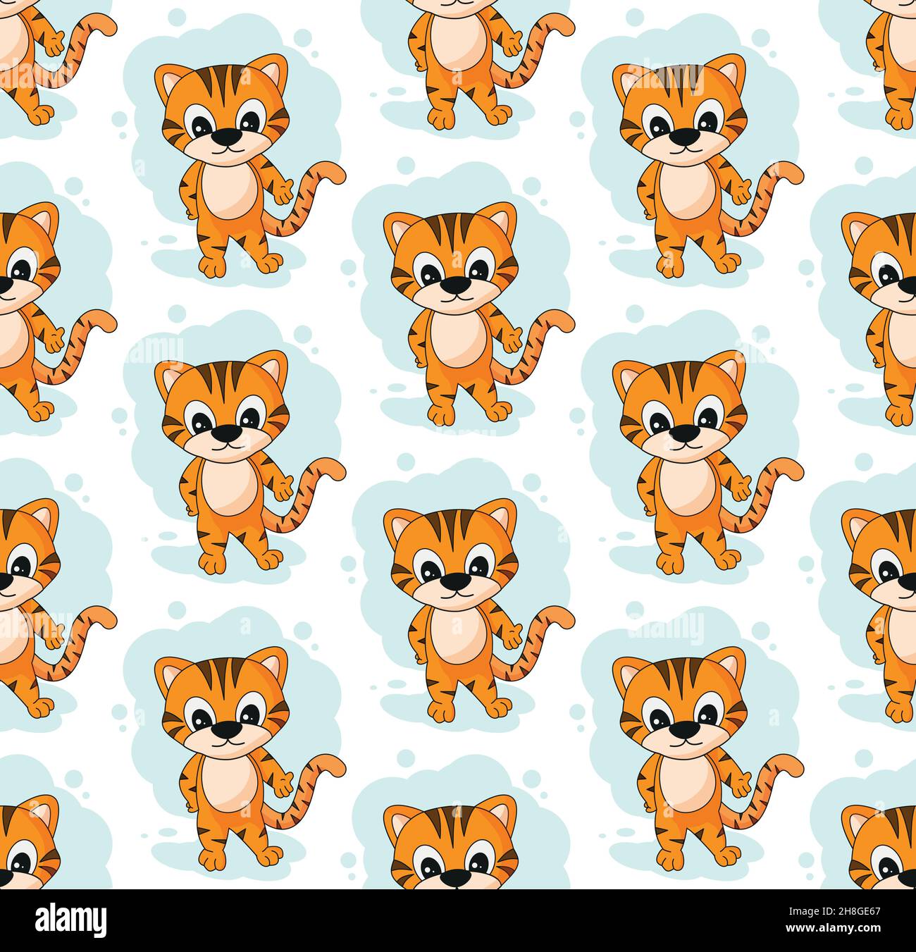 Cheerful cartoon tiger seamless pattern vector illustration. EPS 10 Stock Vector