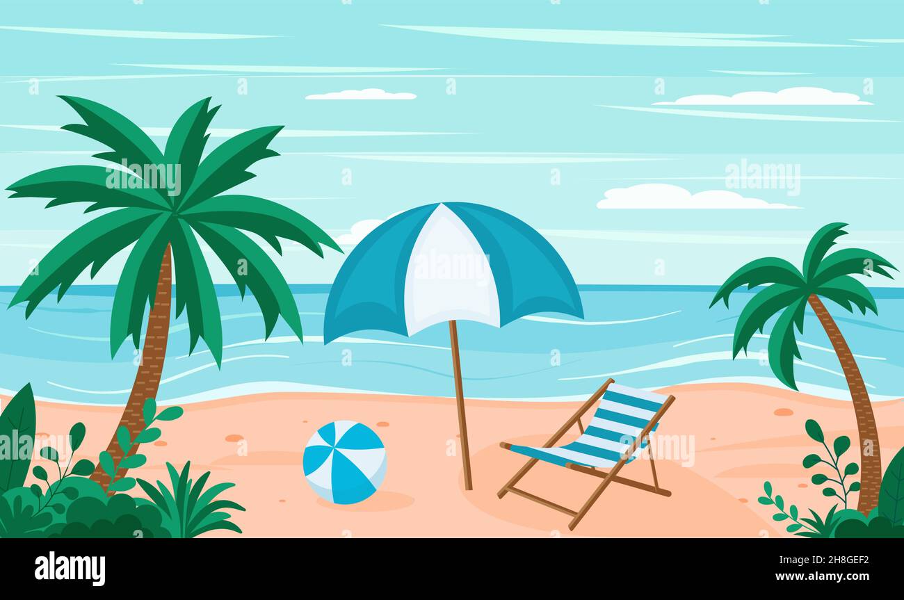 beautiful summer beach background sea cartoon style. flat illustration. eps  10 Stock Vector Image & Art - Alamy