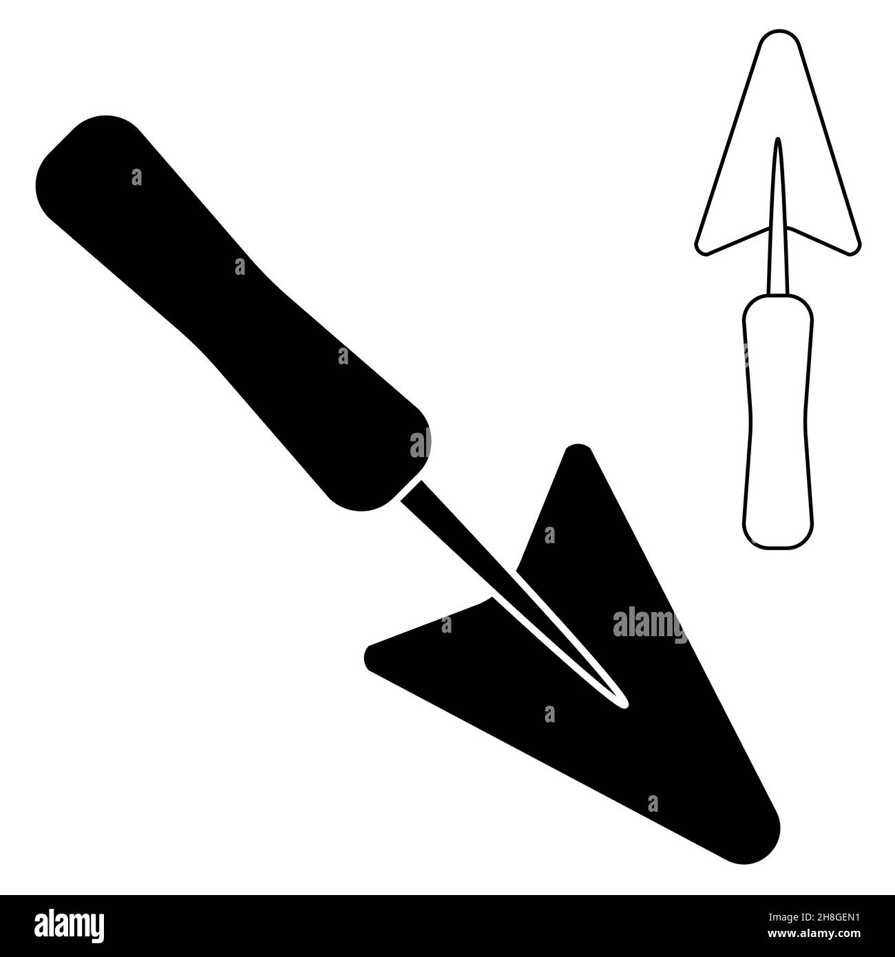 Gardening tools set of trowels outline and negative outline simple minimalistic flat design icon vector illustration isolated on white background Stock Vector