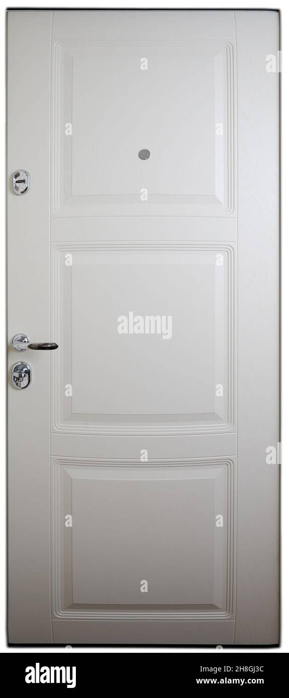 White wooden closed door with lock isolated front view Stock Photo - Alamy