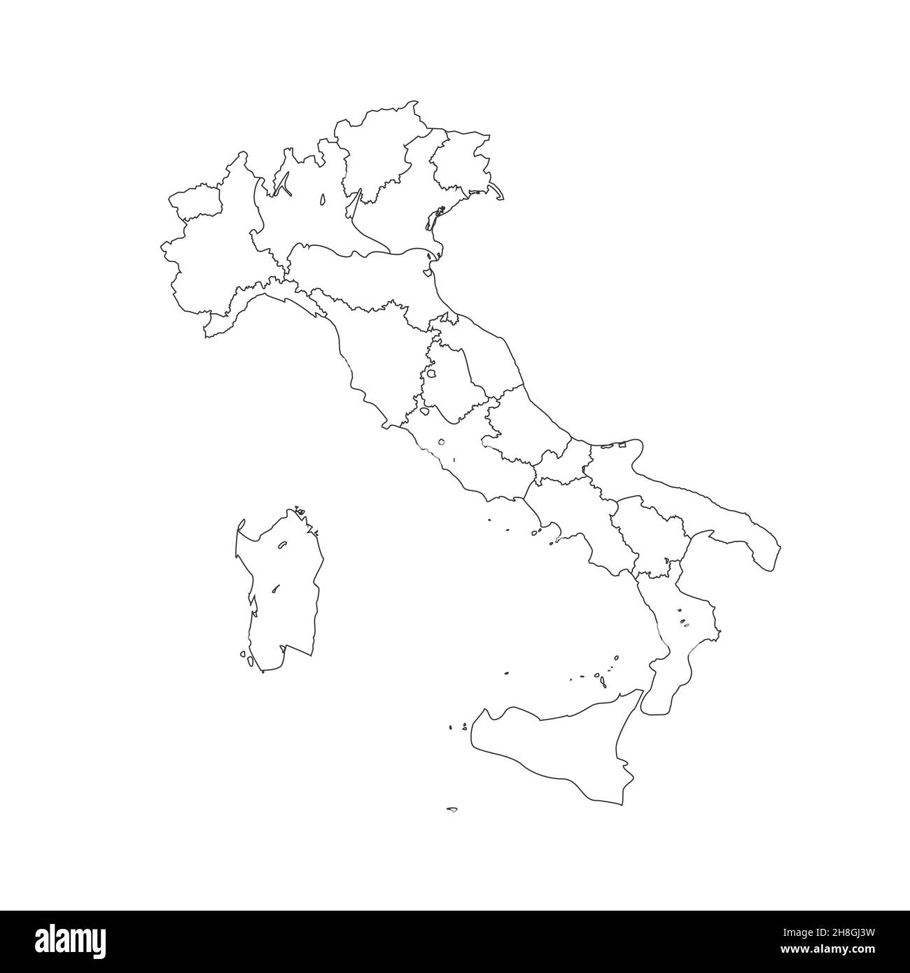 Simple outline Map Of Italy Isolated On White Background. Stock Photo
