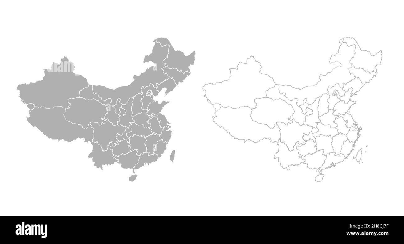 Grey China map isolated on white. illustration. Stock Photo