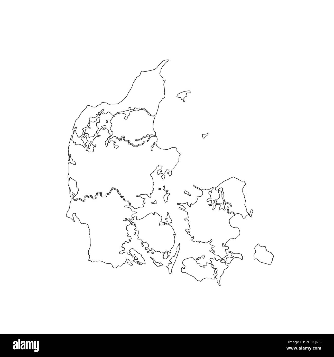 Denmark map using black border on white background Stock Photo