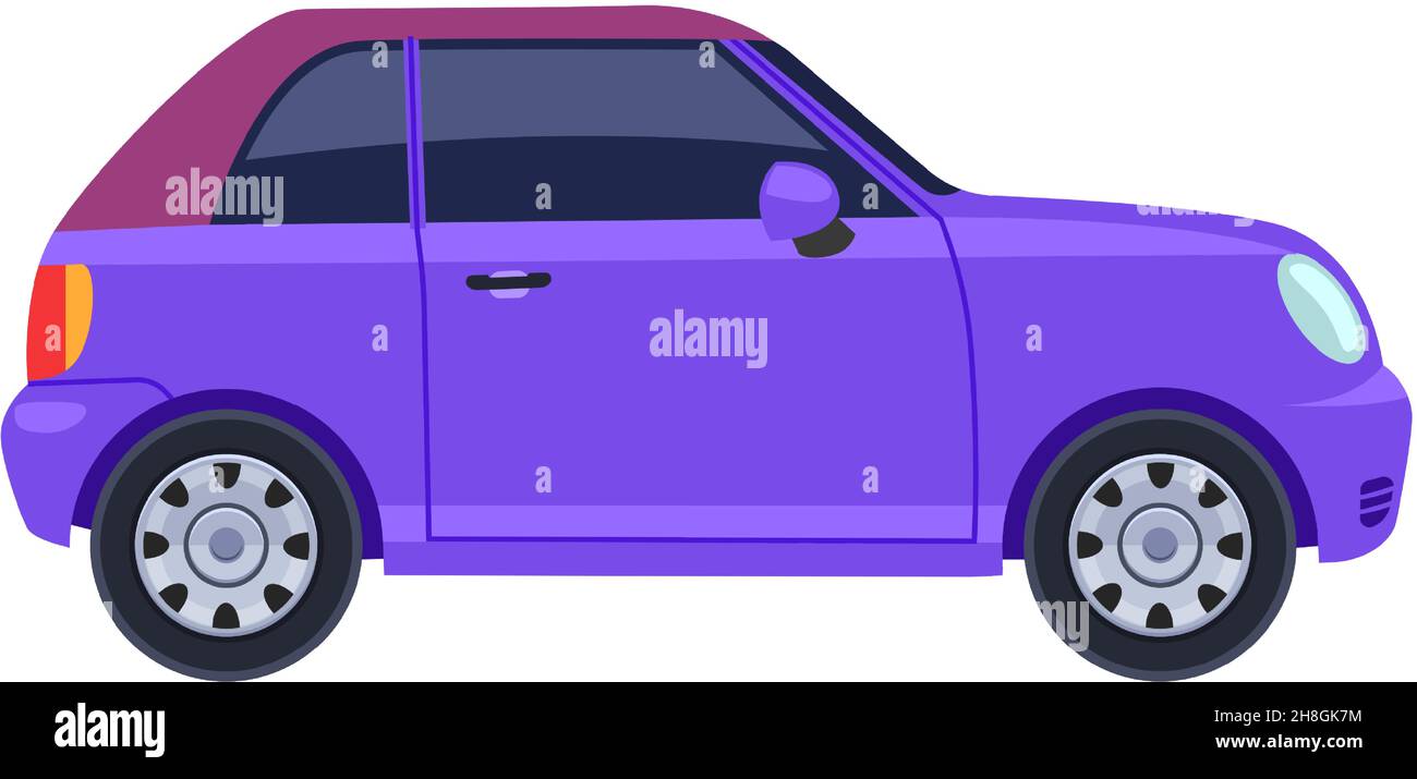 Little urban car. Purple auto side view Stock Vector