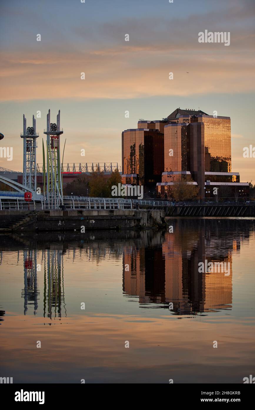 Salford Quays Manchester Ship Canal, and QUAY WEST offices Stock Photo