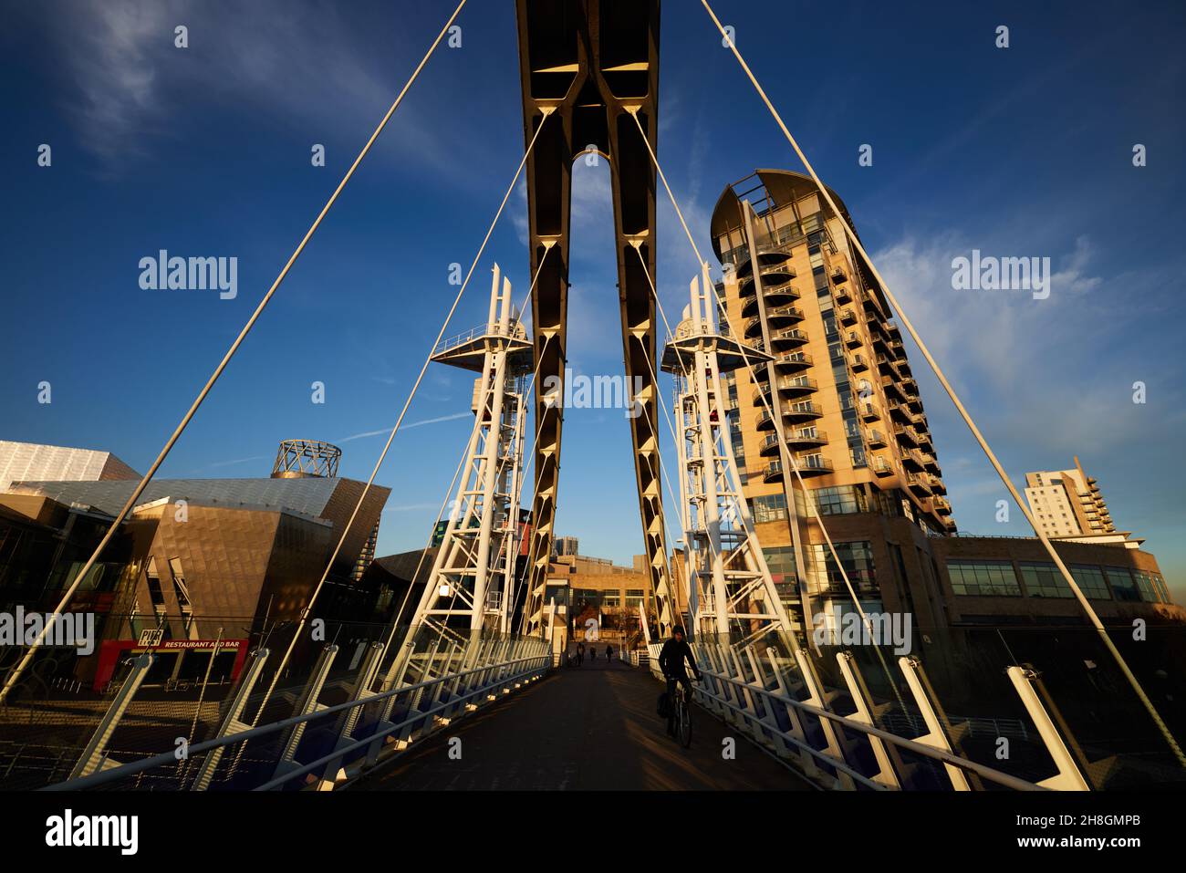 Salford Quays Manchester Ship Canal, Millennium Bridge and Sovereign
