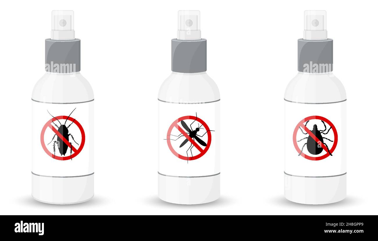 Bottle with sprayer against cockroaches, mosquitoes, ticks, isolated on ...