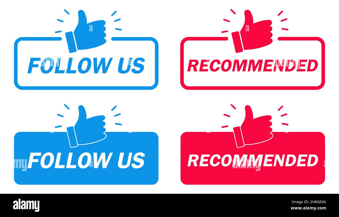 Recommend and Follow us banner. Modern label with thumbs up icon ...