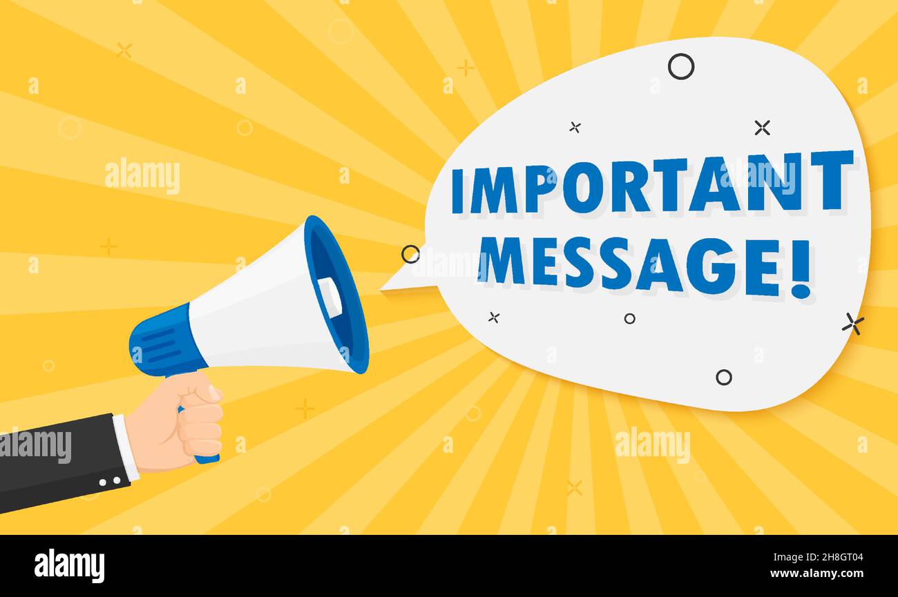 Hand holding megaphone with Important Announcement, message. Vector