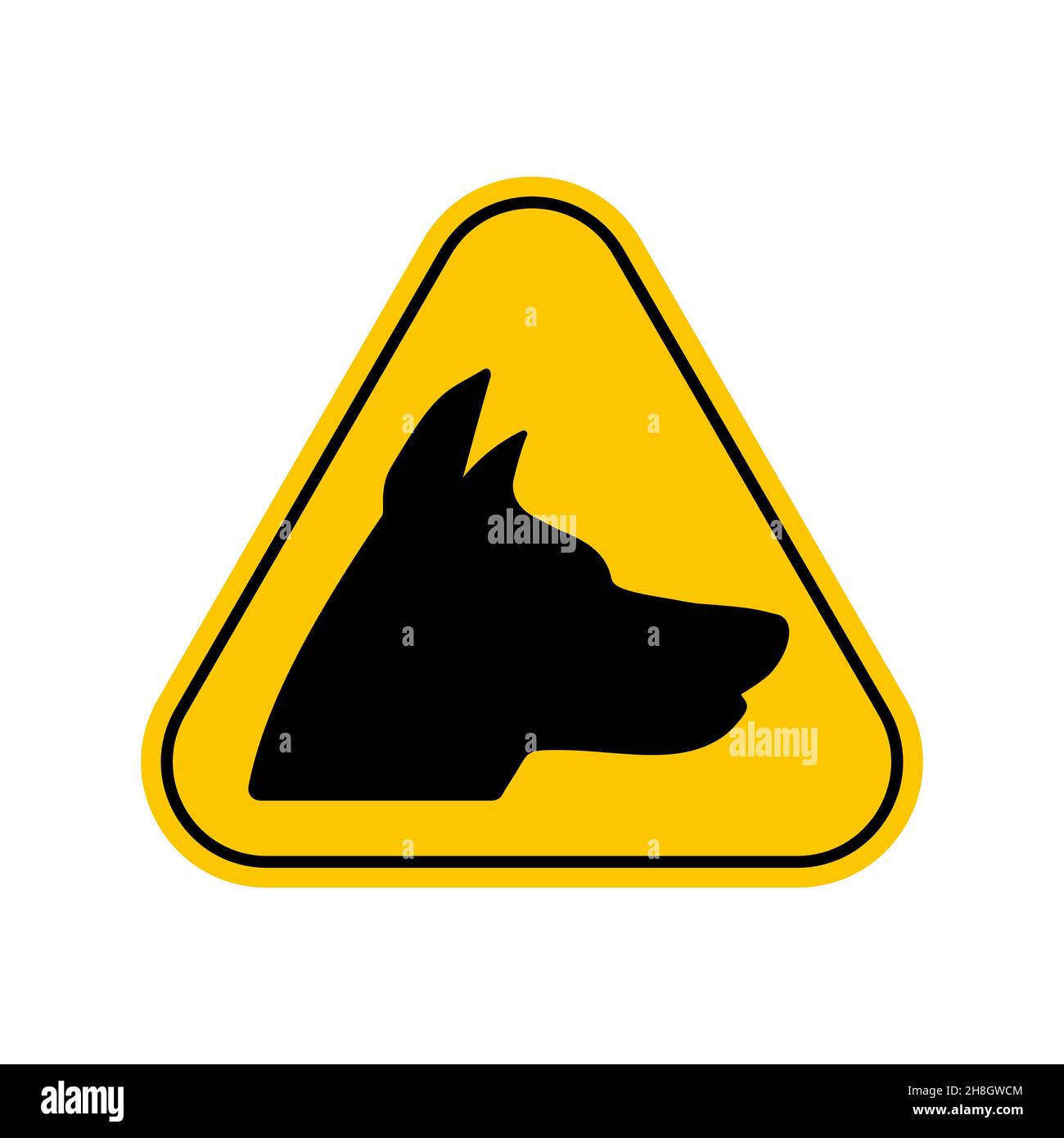 Guard Dog Hazard sign, Yellow Triangle Caution Symbol, isolated on