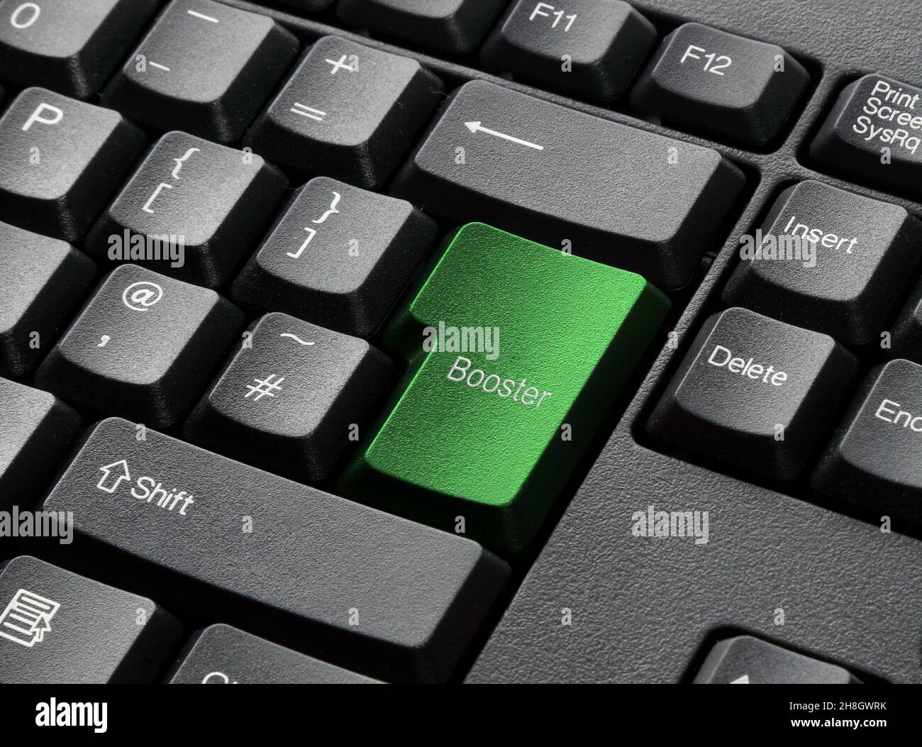 A Modern Black Computer Keyboard With Return Key Coloured Green With Text  Booster Stock Photo - Alamy
