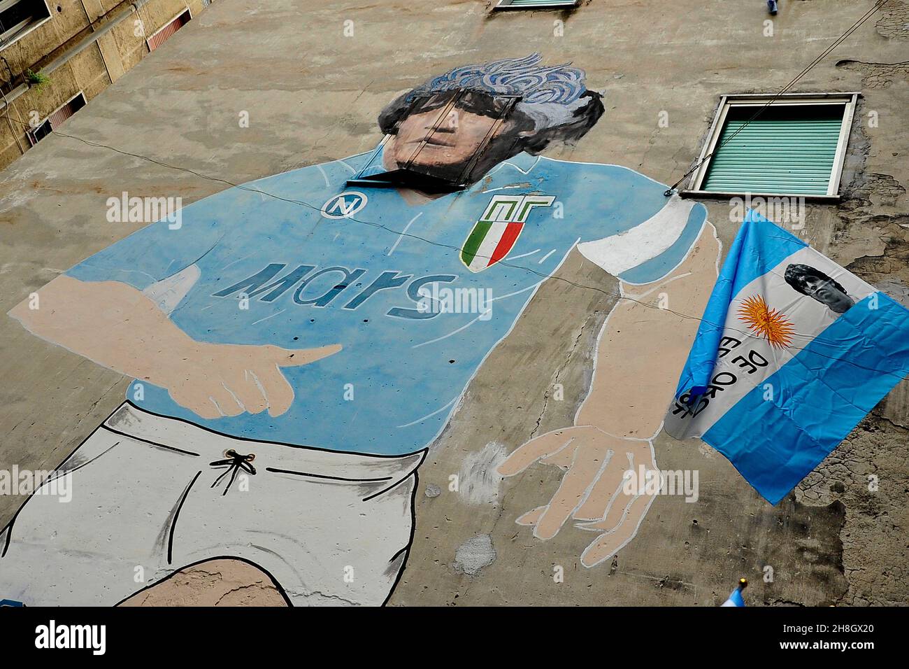 Murales by Diego Armando Maradona drawn on the buildings of the Spanish