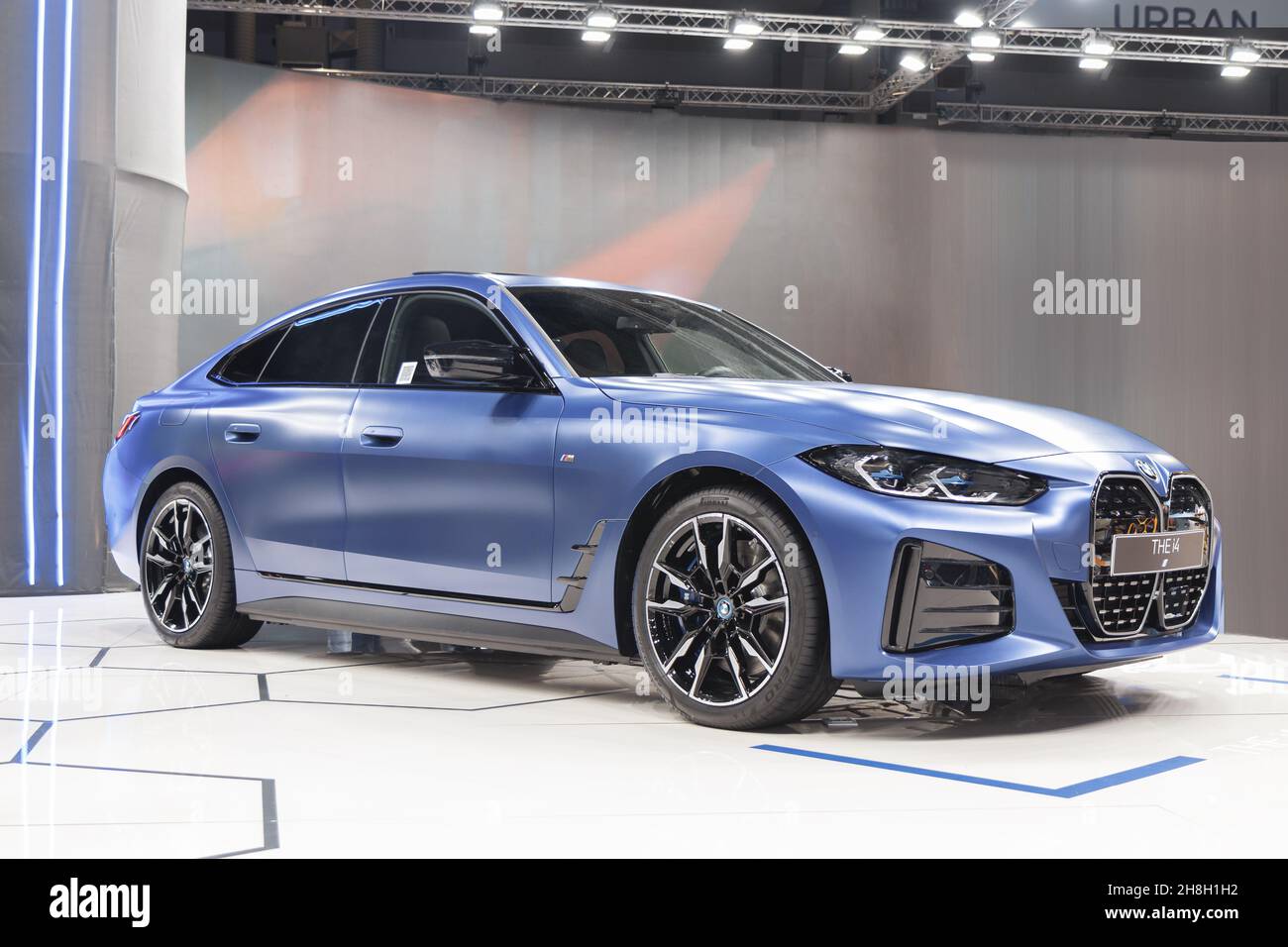 BARCELONA, SPAIN-OCTOBER 4, 2021: 2021 BMW i4 (G26) all-electric sedan Stock Photo