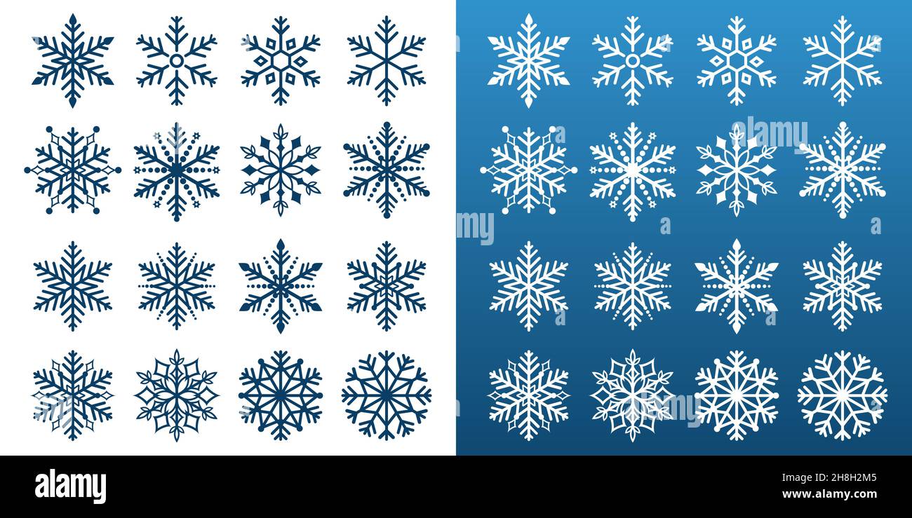 snowflake winter set of black isolated icon silhouette on white and ...