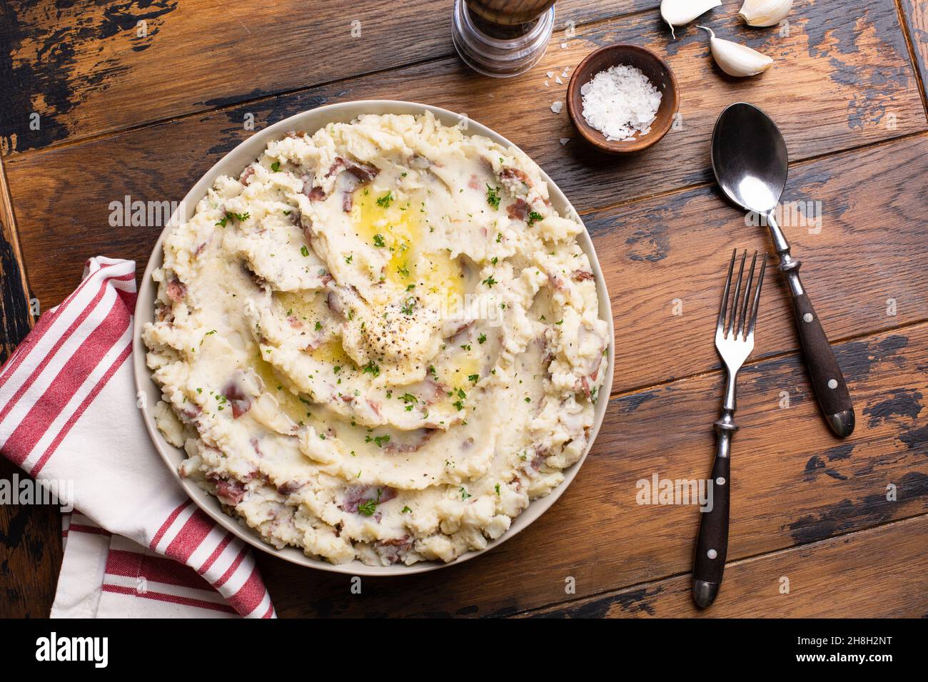 Traditional southern mashed potatoes made with red potatoes Stock Photo