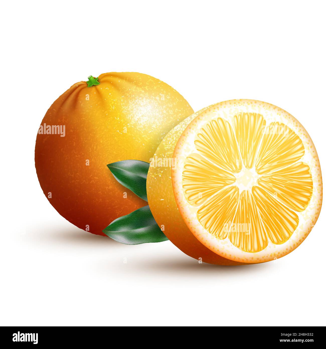 Set of fresh whole, half, cut slice orange fruit isolated on white ...