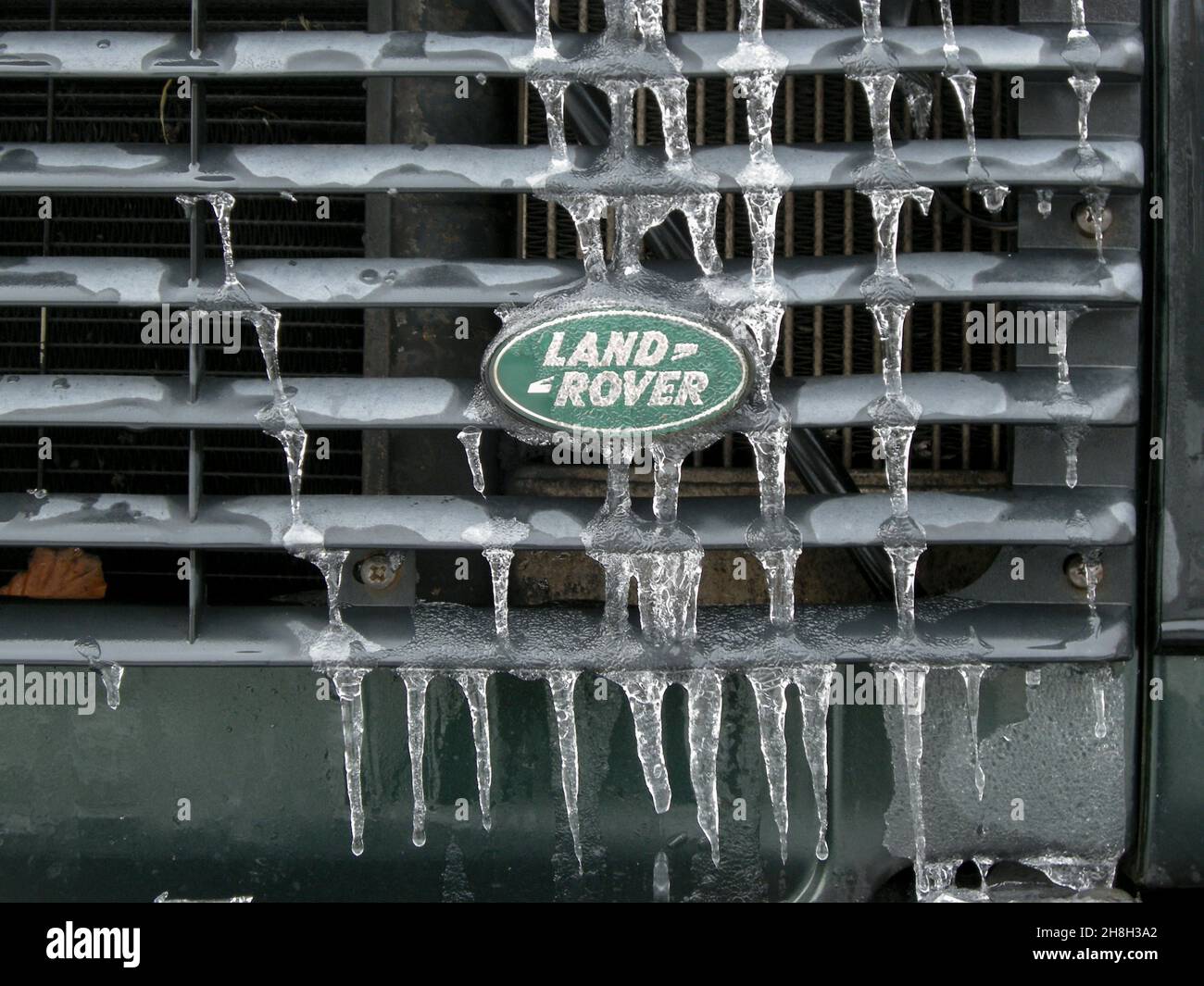 Traditional Land Rover Defender 90  perfect for driving  in artic conditions and snow Stock Photo