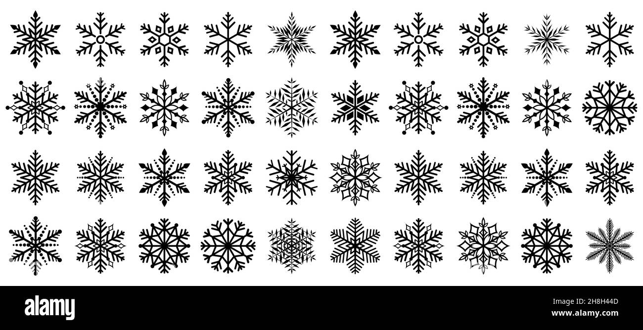 snowflake winter set of black isolated icon silhouette on transparent ...