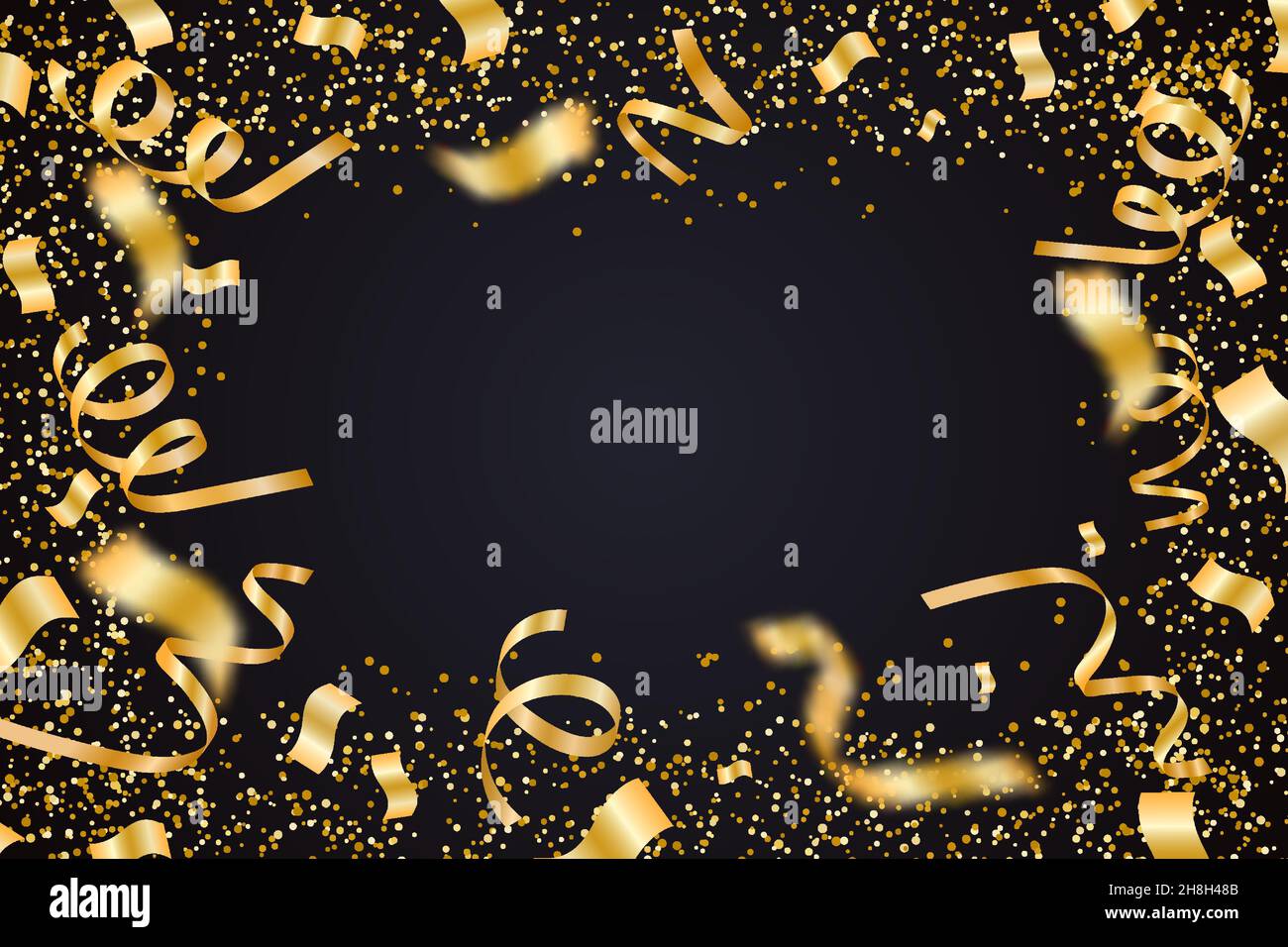 Falling shiny golden confetti and pieces of serpentine isolated on