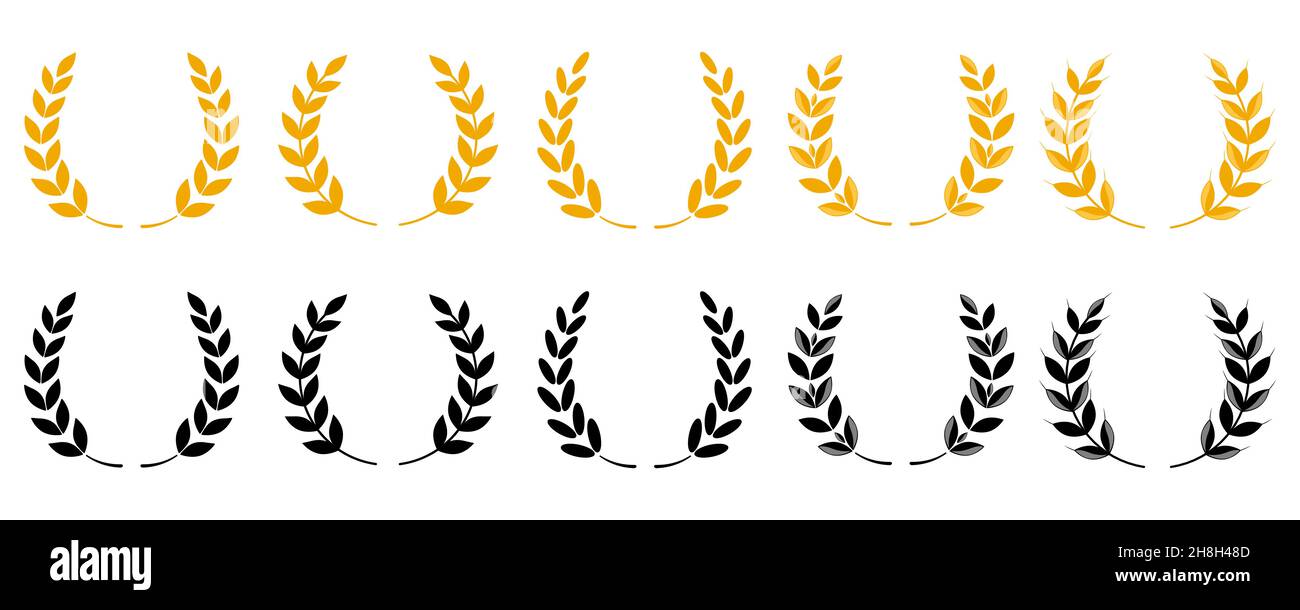 Gold laurel wreath - a symbol of the winner. Wheat ears or rice icons ...