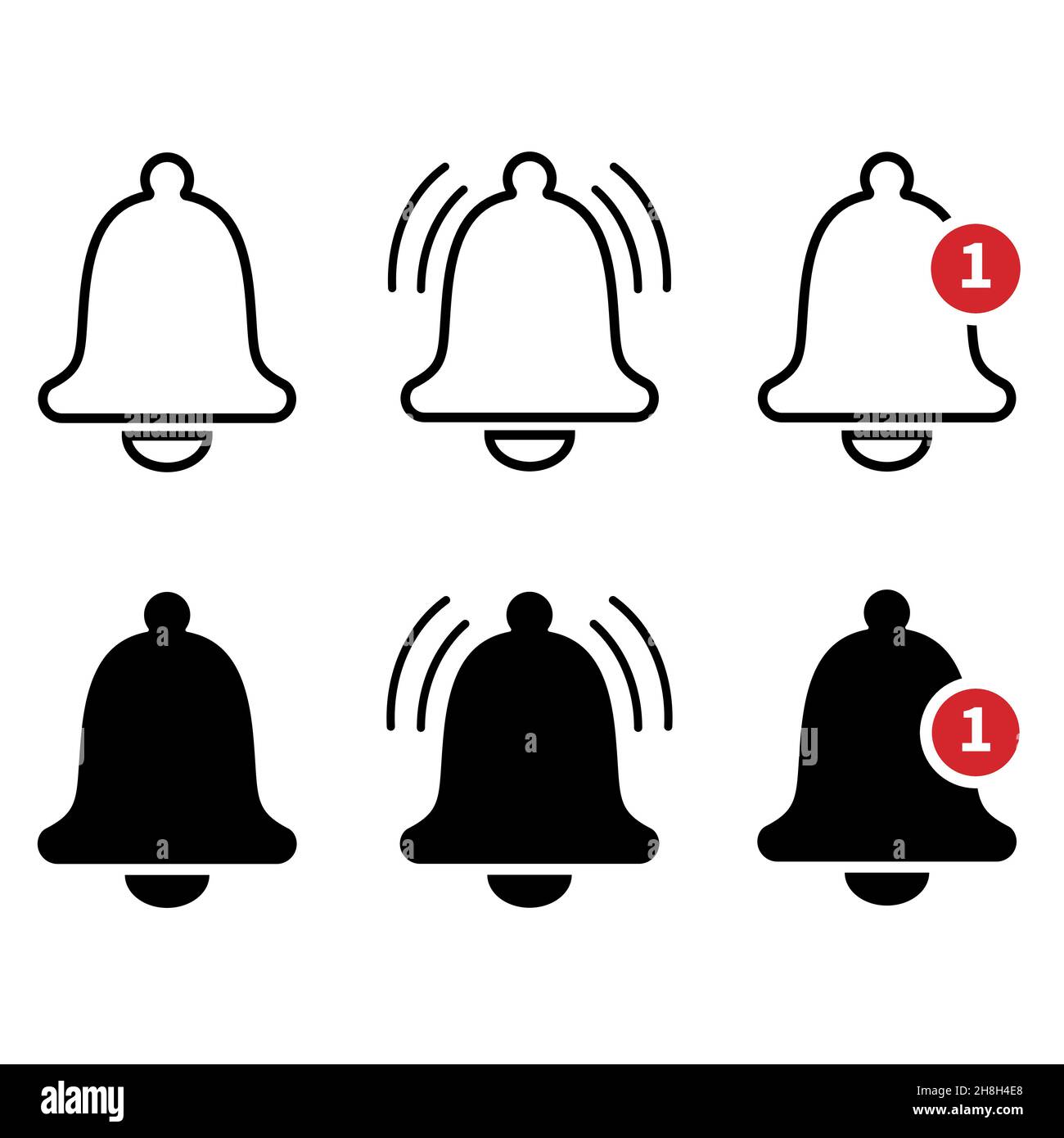 Notification bell icons collection. Alarm or reminder sign in two ...