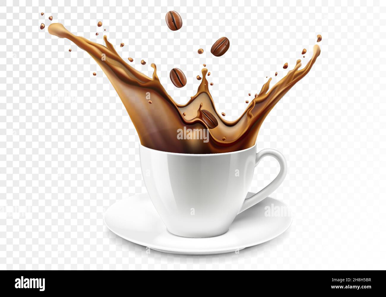 Coffee splash. A cup of coffee. Coffee beans falling into ceramic white mug  or cup with hot coffee splash. Coffee mug 3D realistic vector illustration  Stock Vector Image & Art - Alamy