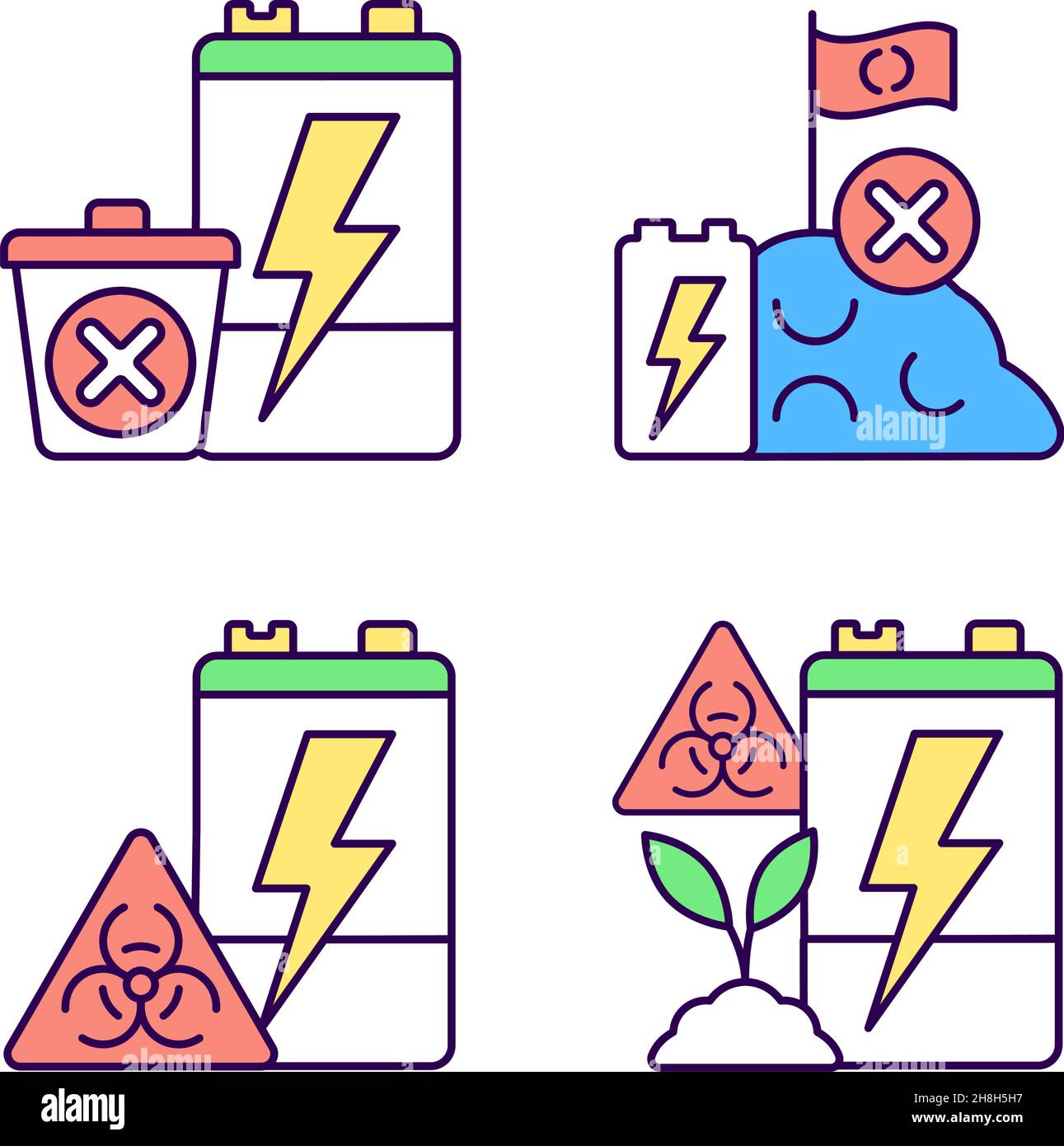 Improper battery disposal RGB color icons set Stock Vector Image & Art Alamy