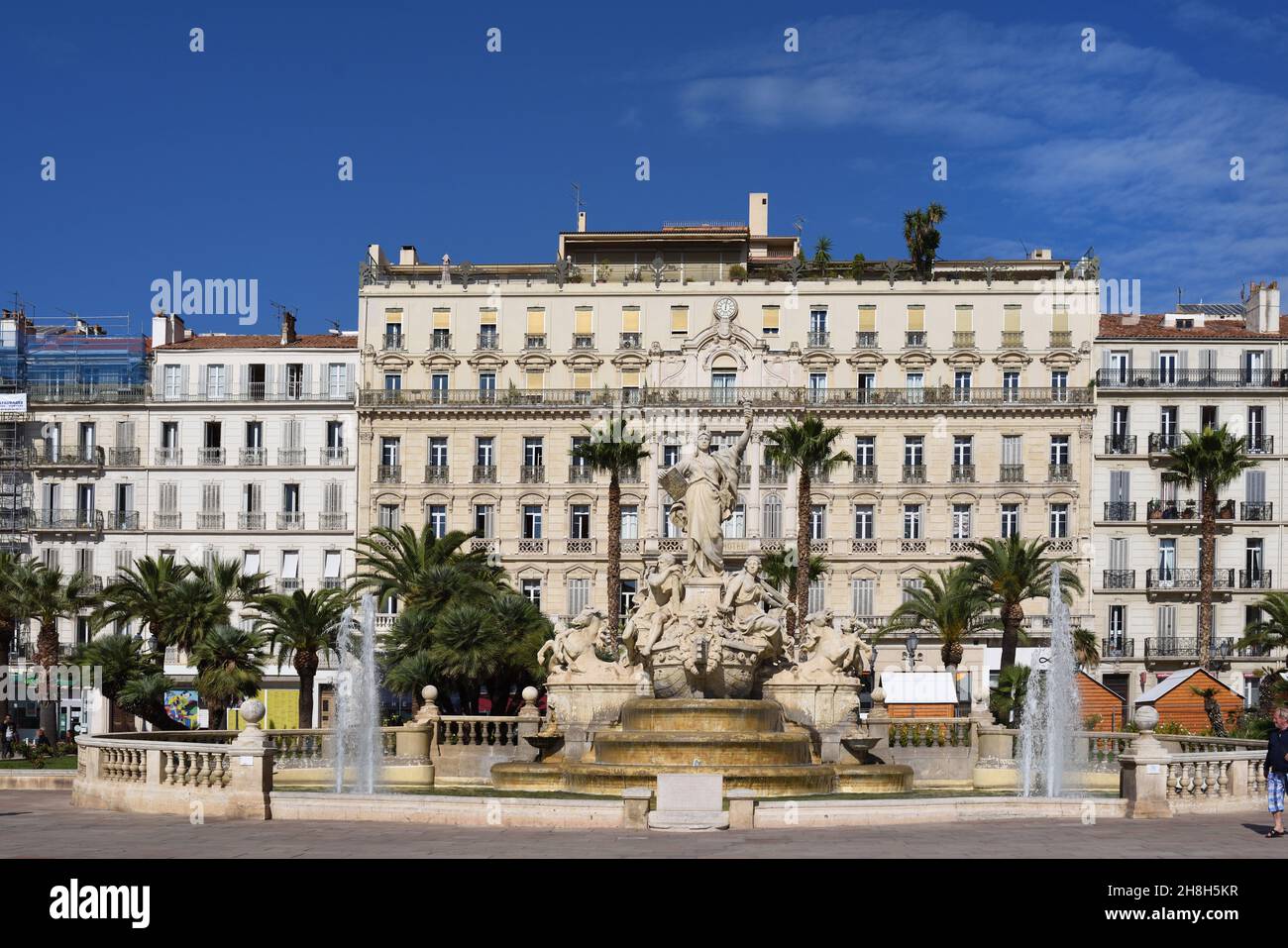Grand Hotel (1870) & Fountain or Fontaine de la Fédération (1890) Place de la Liberté Town Square or Plaza Toulon Var Provence France Stock Photo
