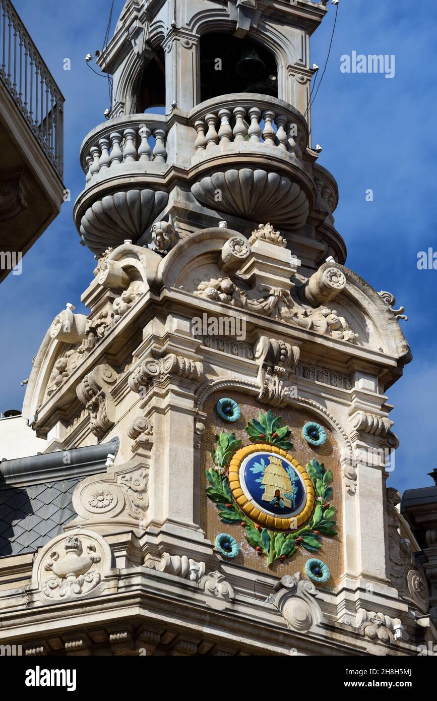 Ceramic Tiles of Beehive Design on Baroque Belfry or Clock Tower of the 1895 Belle Epopue-Style Tribunal Administratif Toulon Var Provence France Stock Photo